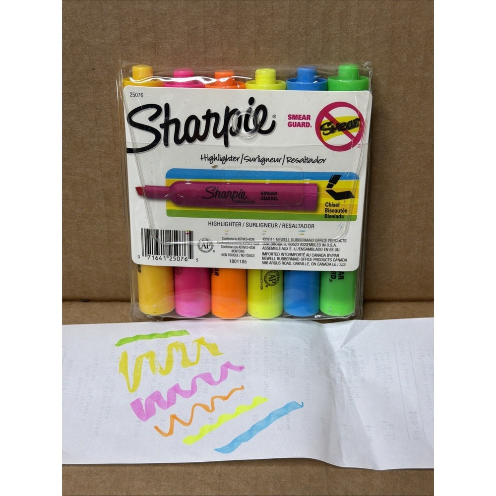 Sharpie Highlighter 25076 With Smear Guard, 6-Color Assortment